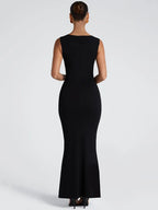 Square Neck Draped Bust Tank Strap Bodycon Maxi Dress