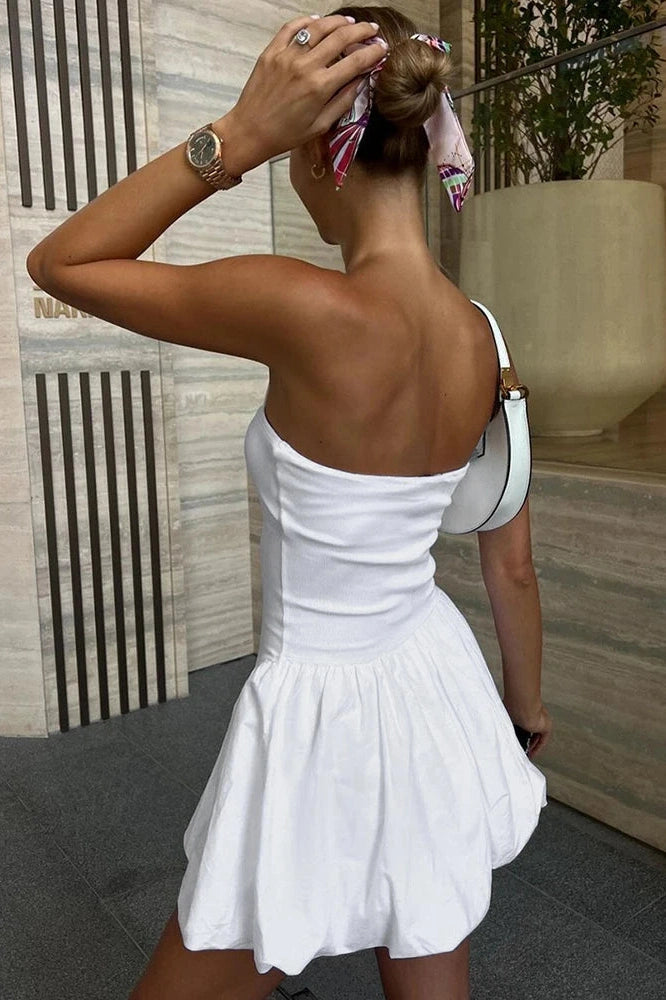Strapless Backless A-Line Patchwork Sleeveless Mini Dress - A-Line Patchwork Mini Dress