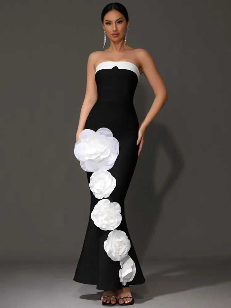 Elvy Strapless Bandage Gown with Flower Detail