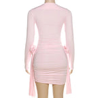 Ora Ruched Long Sleeve Dress with Floral Design