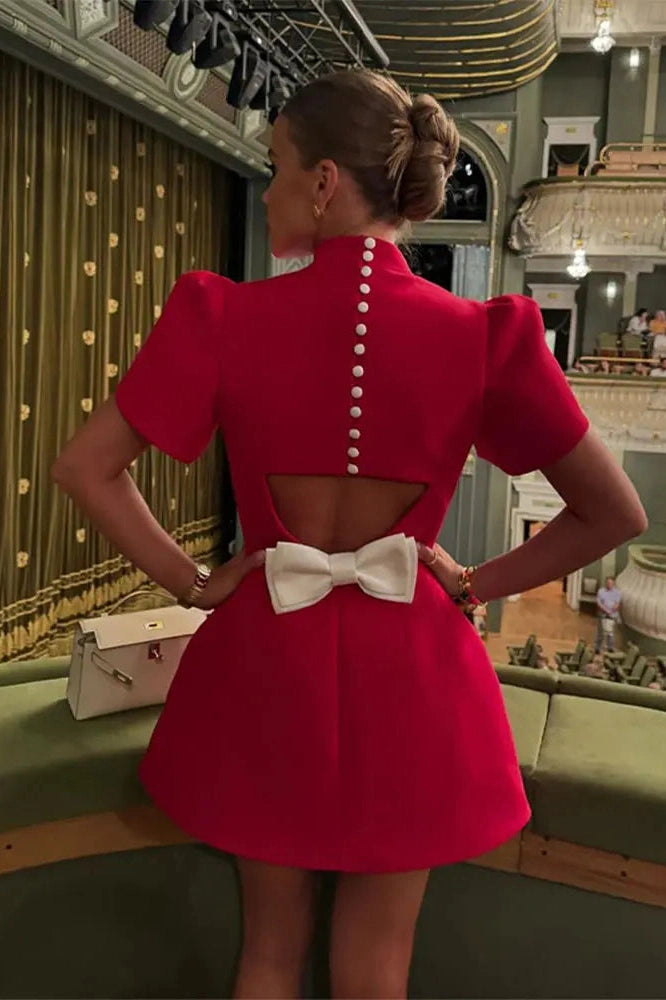 Short Sleejsoned High Waist Mini Dress
