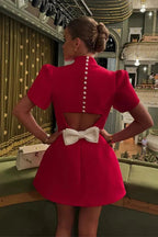 Short Sleejsoned High Waist Mini Dress