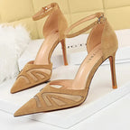 Suede High Heel Stiletto Sandals for Women - Mesh Hollow Summer Fashion