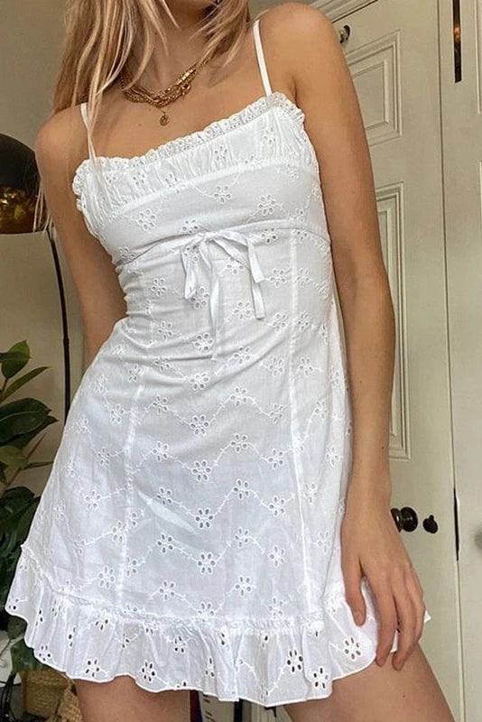 Hollow Out Spaghetti Strap Mini Dress