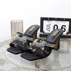 Rhinestone high-heeled slippers