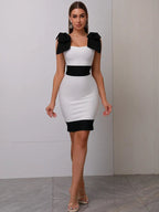 Tanith Colorblock Bandage Dress with Bow Tie