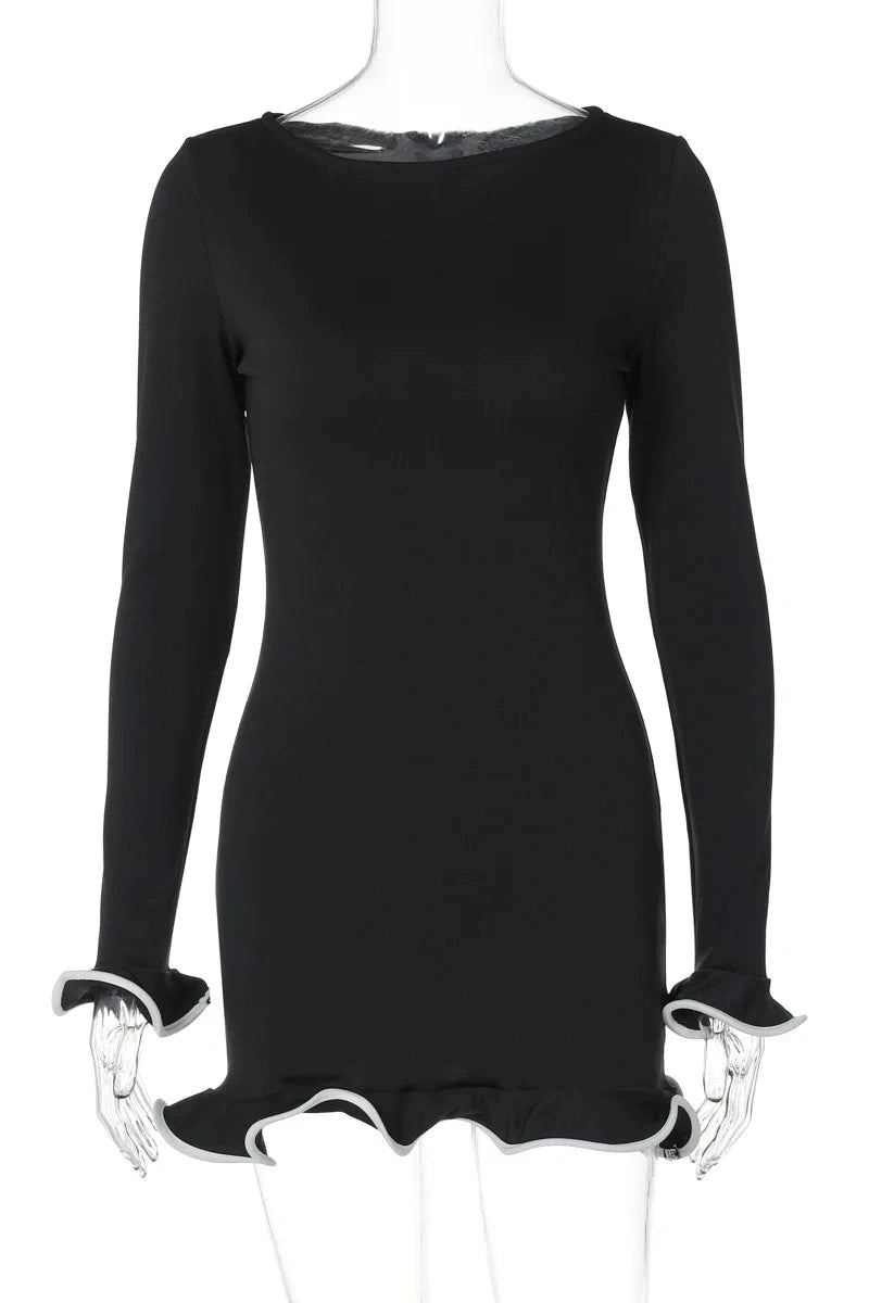 High Waist Slim Long Sleeve Bodycon Mini Dress - Slim Fit