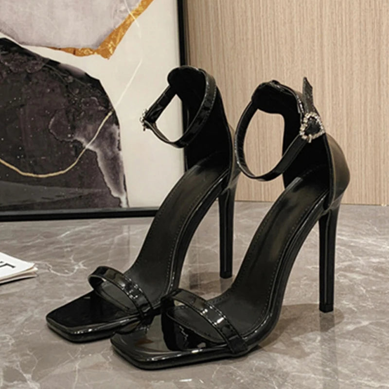 Crystal Heart Buckle Strap Sandal