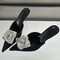 CRYSTAL Flower Silk Pointed Toe Slippers for Women