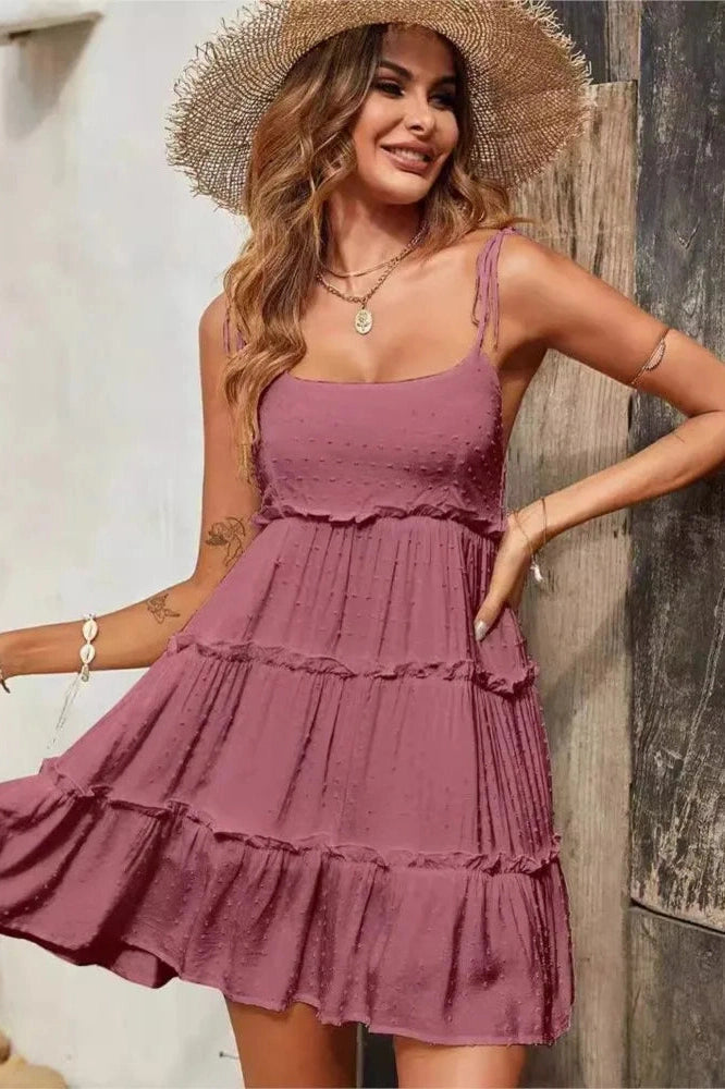 Spaghetti Strap Lace-Up Backless Mini Dress - Spaghetti Strap Mini Dress