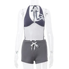 Women pant set halter V neck halter Waistband slim-fit midriff stretch waist lace up shorts Women's casual style summer new