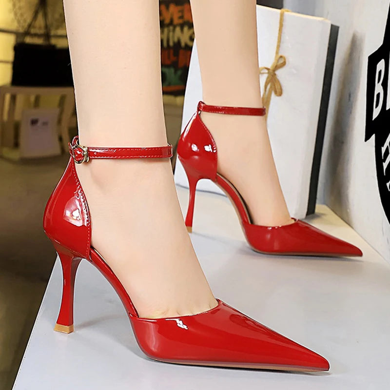 Nude Patent Leather High-heeled Pumps for Women, Luxury Banquet Shoes for Summer