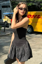 Spaghetti Strap Sleeveless Patchwork Mini Dress