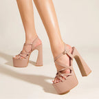 Hollow Out Leather Narrow Band Open Toe Super High Heels Women Sandals