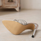 Crystal Narrow Silver High Heels Modern Slippers for Summer Fashion