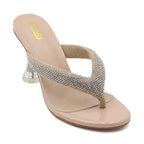 Autumn flip flops with transparent high heels and rhinestone embellishments for women's outdoor wear.