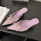 Butterfly-knot Woman Slippers Pumps Low Heels Pointed Toe Shoes