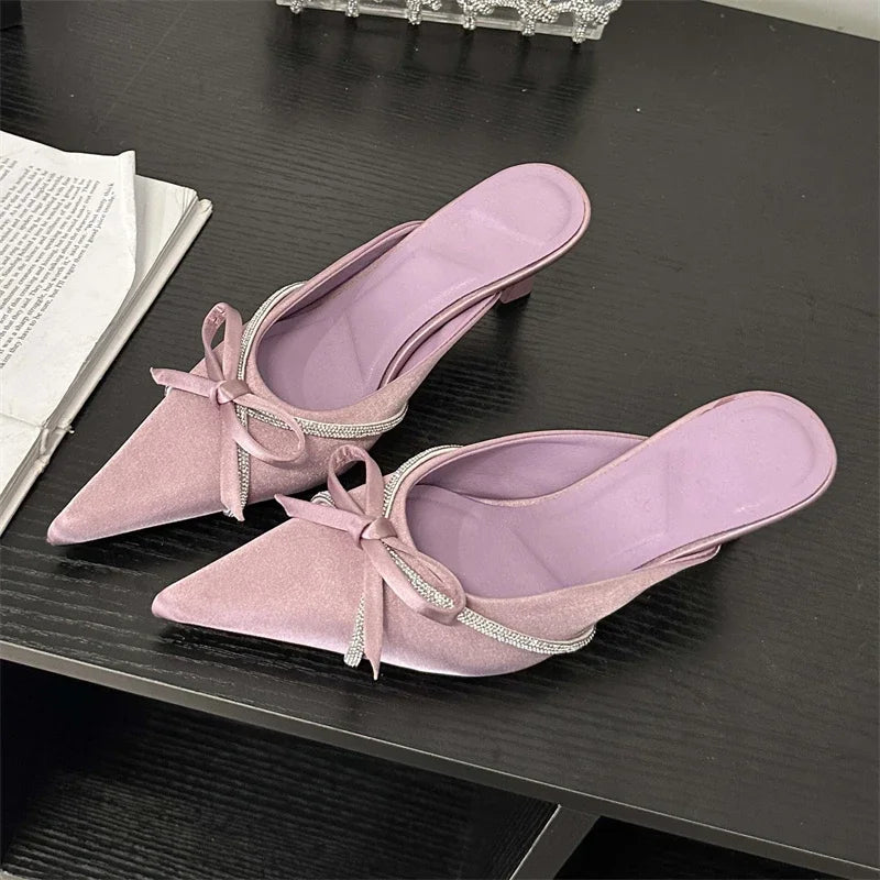 Butterfly-knot Woman Slippers Pumps Low Heels Pointed Toe Shoes