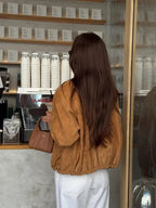 Casual Long Sleeve Stand Collar Female Coats Vintage Suede Zipper Jacket for Women Autumn New Lady Pockets Outerwear Street