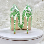 Sweetheart Print White Patent Pointy Toe High Heel Shoes for Women