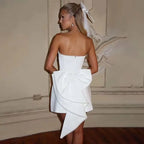 Pearl Trim Neckline Princess Seam Oversized Bow Back Fit and Flare Mini Dress