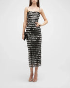 Large Sequin Disk Spaghetti Strap Square Neck Column Midi Dress