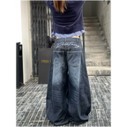 Y2k Letter Embroidery Washed Women Jeans Vintage Harajuku Wide Leg Denim Pants Baggy Gyaru Scimitar Trousers Streetwear