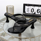 Luxurious Golden Stiletto High Heel Flip Flops with Toe Clip for Summer