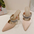 Rhinestone High Heels Women Slippers Pointed Toe Mules Shoes