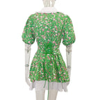 French Macaron Floral Print Summer Mini Dress