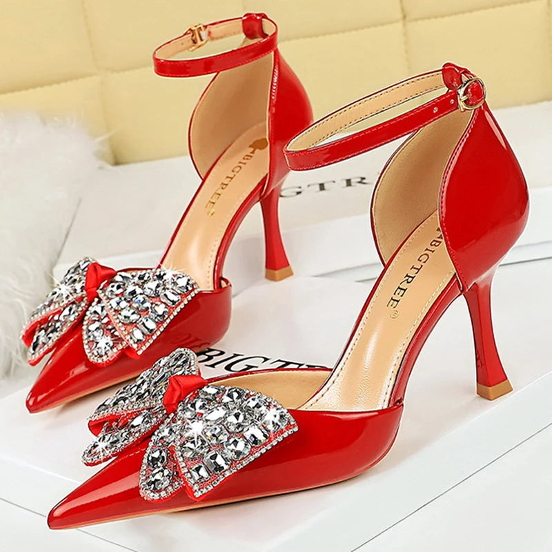 Women's Rhinestone Bowknot High Heel Sandals Summer Pumps