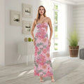 Square Neck Spaghetti Strap Floral Print Bodycon Maxi Dress