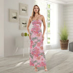 Square Neck Spaghetti Strap Floral Print Bodycon Maxi Dress