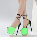 Rivet Peep Toe 16.5CM Stiletto Women Sandals with Ankle Lace Up