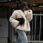 Furffy Thicken Jackets Women Faux Fur Loose Lapel Long Sleeves Warm Coats Female Winter Fashion Solid Soft Outwears Lady