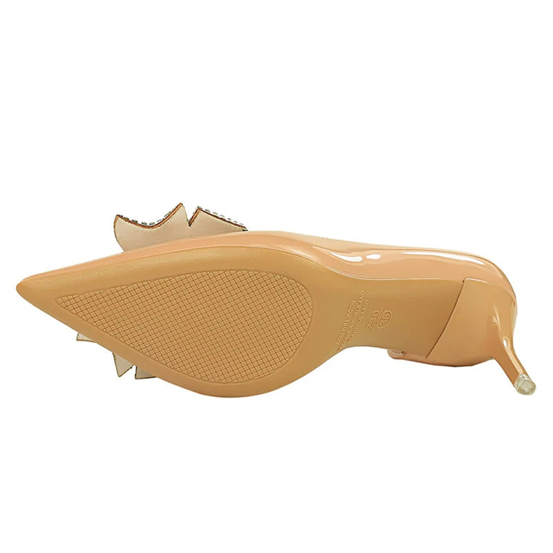Bowknot Design Kitten Heel Rhinestone Luxury Banquet Pumps for Women