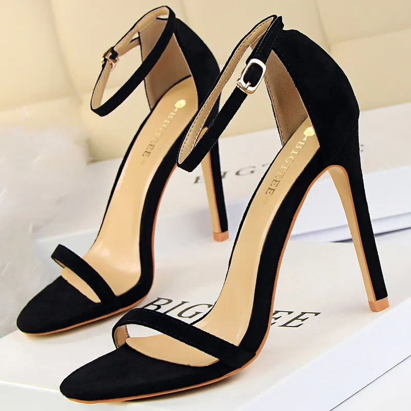 Suede Women Sandals with Stiletto Heels - 11cm and 8cm High Heels