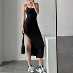 Scoop Neck Spaghetti Strap Bodycon High Split Midi Dress