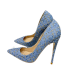 Blue Plaid Pointy Toe High Heel Shoes for Women