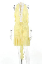 Floral Lace-Up Mini Dress with Ruffled Detail