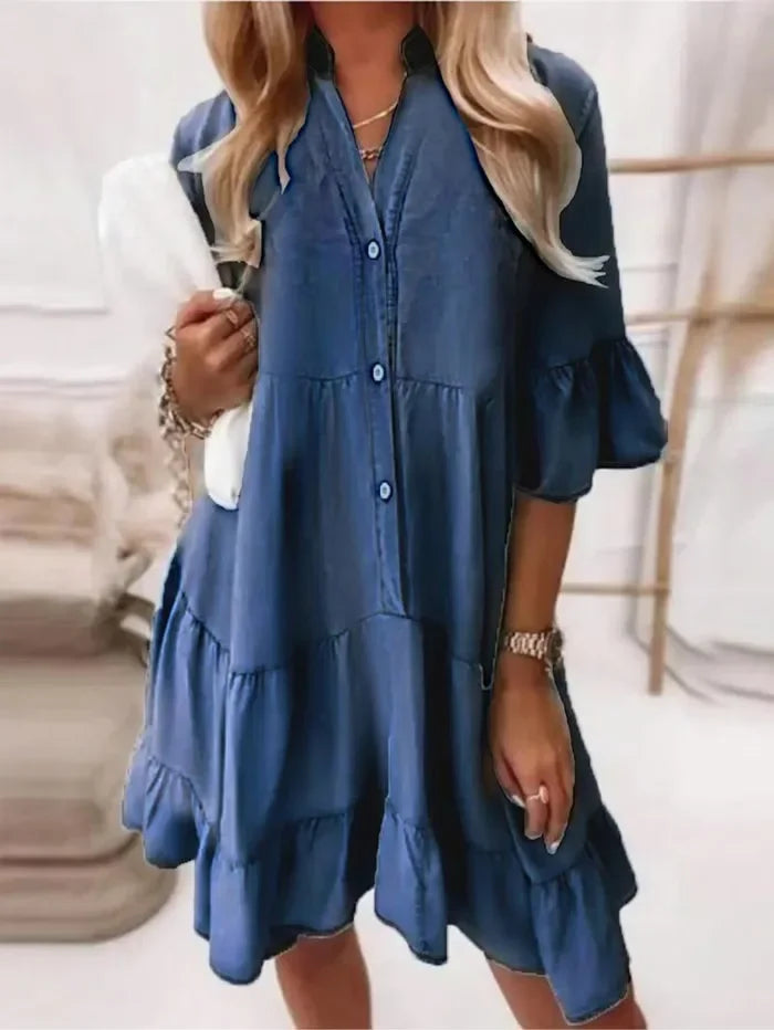 | Ruffle Denim Dress