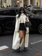 Fashion Oversize Lapel Extra Long Woolen Overcoat Women's Double Breasted Solid Cropped Overgarment Lady Commute Streetwear