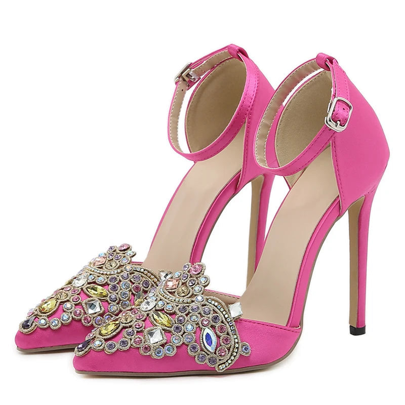 Crystal Diamond Pointed Toe Stiletto Heels for Wedding Prom