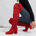 Winter Zipper Women Over-the-Knee Boots Fashion Flock Square Heel Shoes