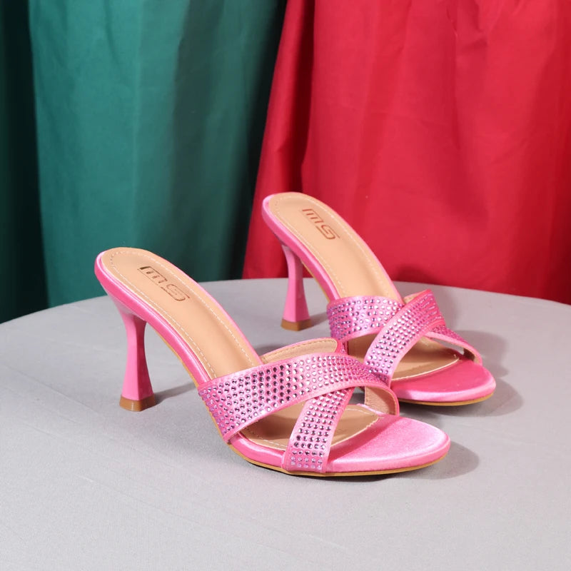 Luxury silk sandals for women with 8.5CM heels