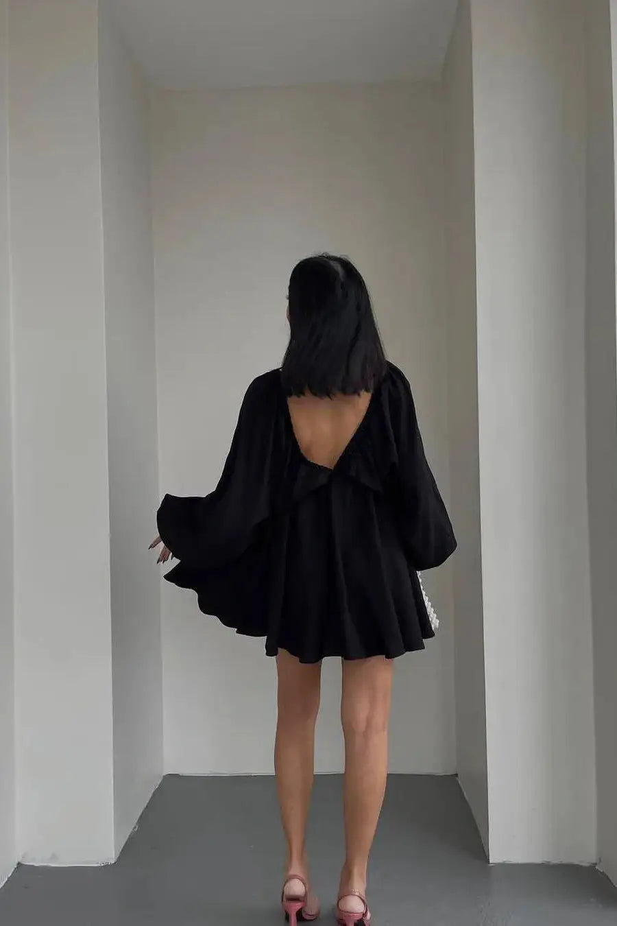 V-Neck Long-Sleeved Mini Dress
