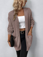DressBetty - Solid Color Pockets Long Cardigan