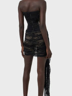 Strapless Lace Corset Sweetheart Scalloped Lace Mini Skirt Two Piece Set