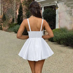 Deep V-Neck Tank Strap Pleated Fit and Flare Mini Dress