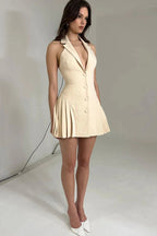 Pleated Sleeveless High Waist Mini Dress
